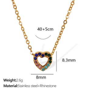 1 Piece Simple Series Simple Heart Stainless Steel  Gold Color Rhinestone Women's Pendant Necklaces h5 